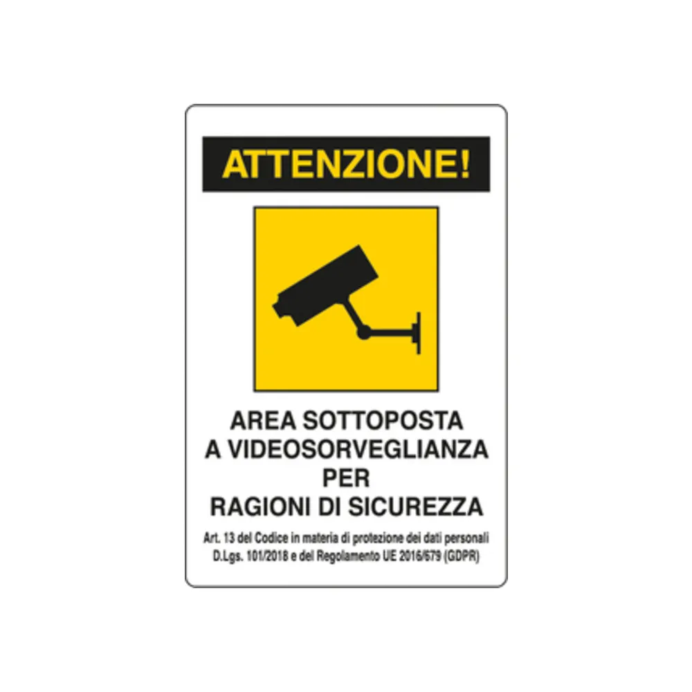 TARGA AREA SOTTO VIDEOSORVEGL. 300X200 ALLUMINIO (10