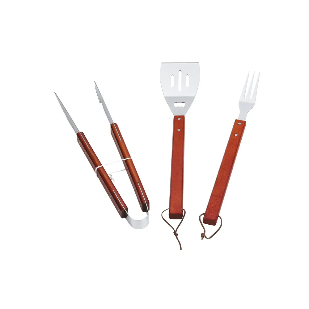 SET BARBECUE INOX C/MANICO IN LEGNO 3 PZ