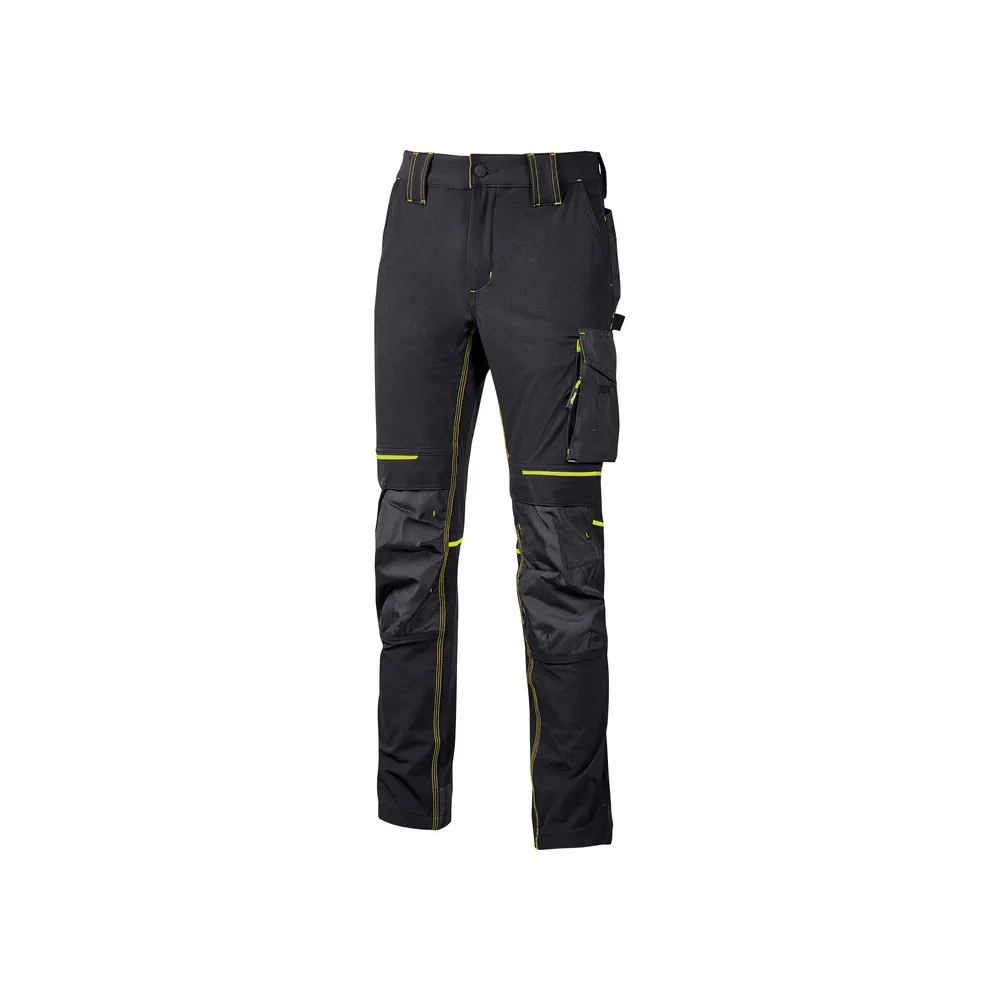 U-POWER PANTALONE ATOM SLIM FIT NERO-GIALLO TG.XL