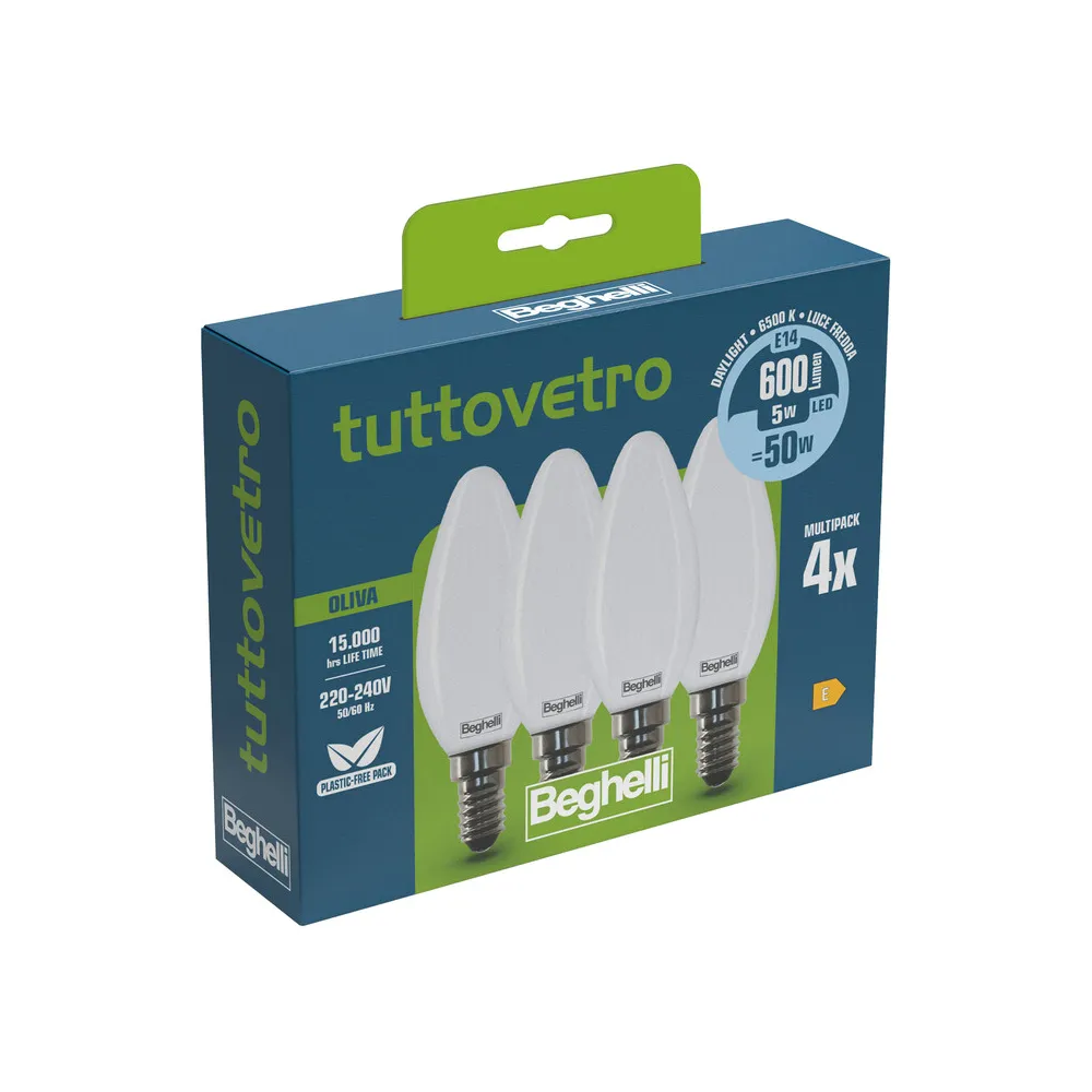 BEGHELLI LED OLIVA E14  5W 58055 FREDDA 6500K SET 4 (10