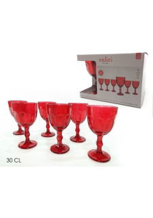 SET OF 6 RED GLASS GOBLETS...