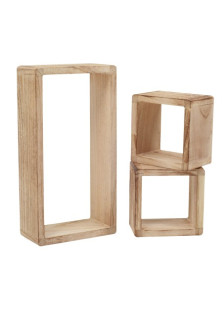 SET OF 3 "CONGONA" SHELVES IN LIGHT WOOD, CUBE AND RECTANGLE SHAPED