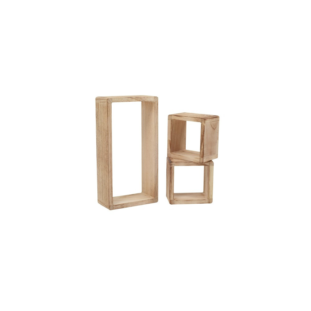 SET OF 3 "CONGONA" SHELVES IN LIGHT WOOD, CUBE AND RECTANGLE SHAPED