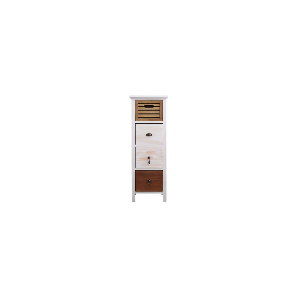 Commode 4 tiroirs blanc marron beige style vintage 89 x 31 x 27 cm