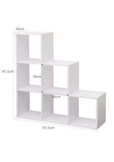 "CLUSIA" WHITE LADDER BOOKCASE WITH 6 CUBIC COMPARTMENTS 97.5 x 97.5 x 29CM