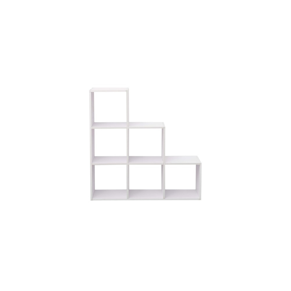 Bibliothèque blanche "Clusia" à étagères avec 6 compartiments cubiques de 97,5 x 97,5 x 29 cm.