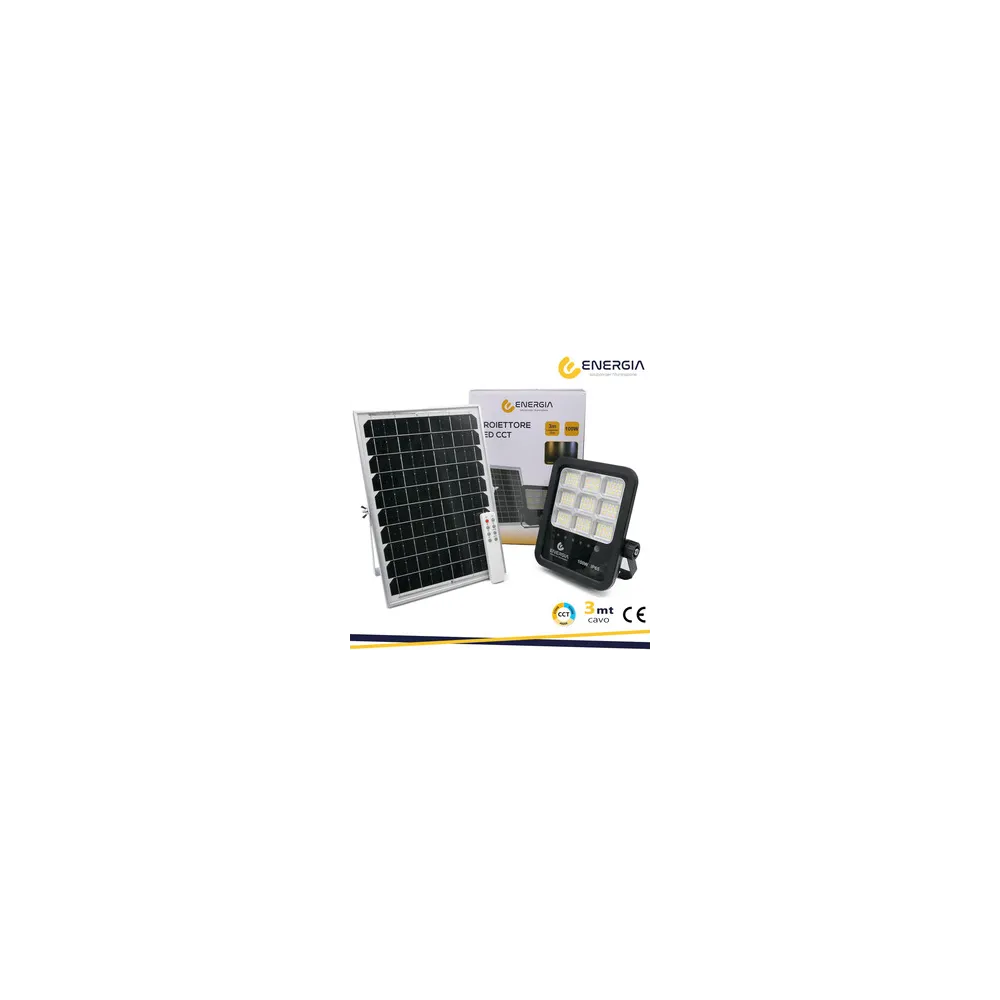 FARO CON PANNELLO SOLARE 100W 1100LM CCT TELECOM. FARO CON PANNELLO SOLARE 100W 1100LM CCT TELECOM.