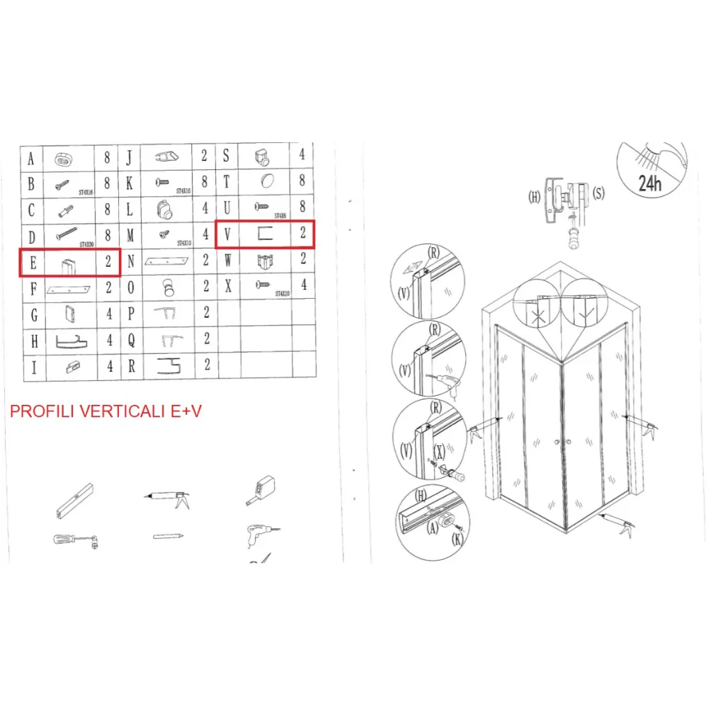 R PROFILI VERTICALI E+V X BOX DOCCIA CRIST.TRASP.MM.4 CM.80X80 IGLO4
