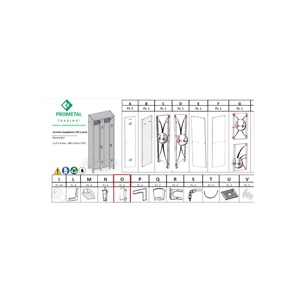 R PARTICOLARE (OX4 )XARMADIO SPOGLIATOIO A 2 POSTI IN KIT C/SERRATURA