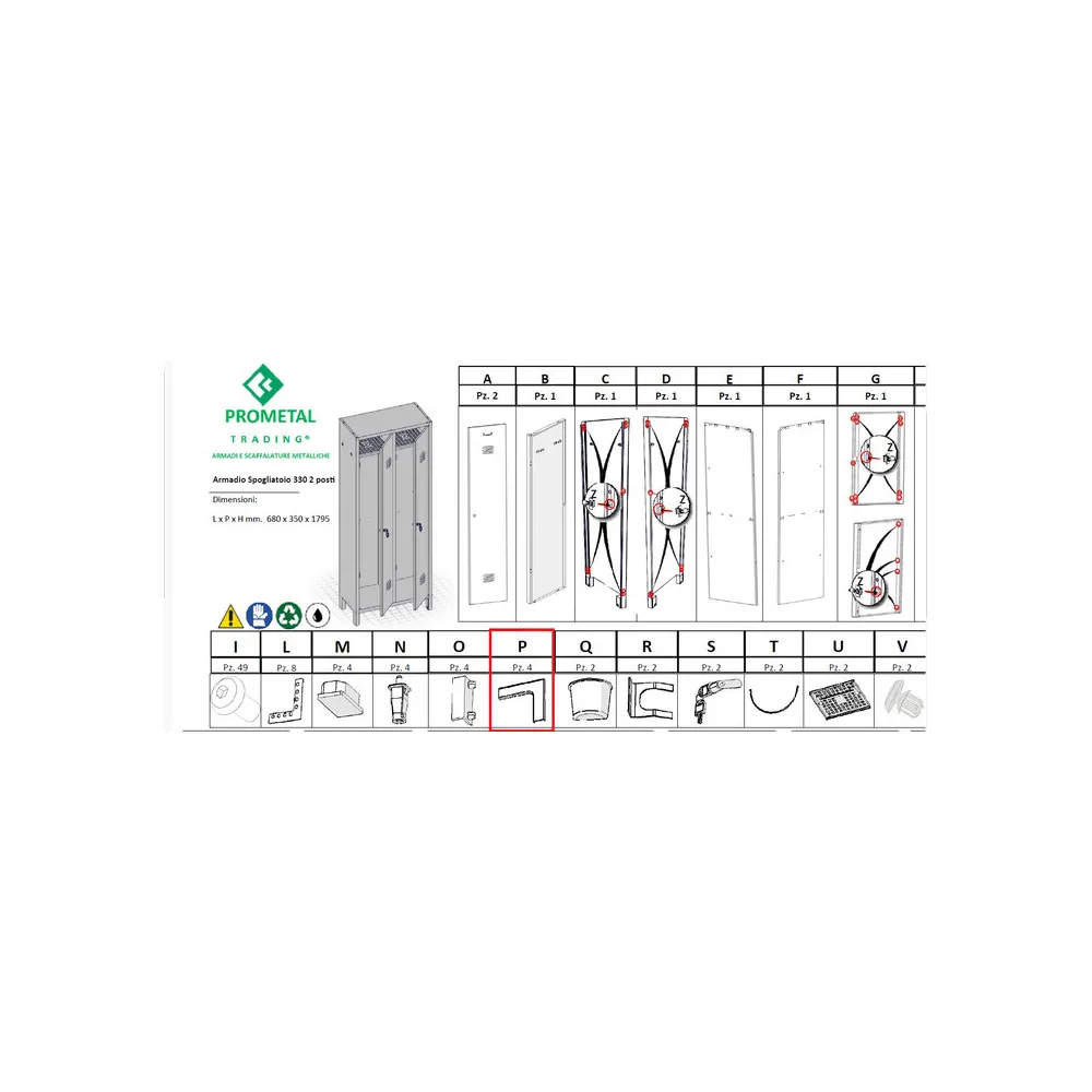 R PARTICOLARE (PX4 )XARMADIO SPOGLIATOIO A 2 POSTI IN KIT C/SERRATURA