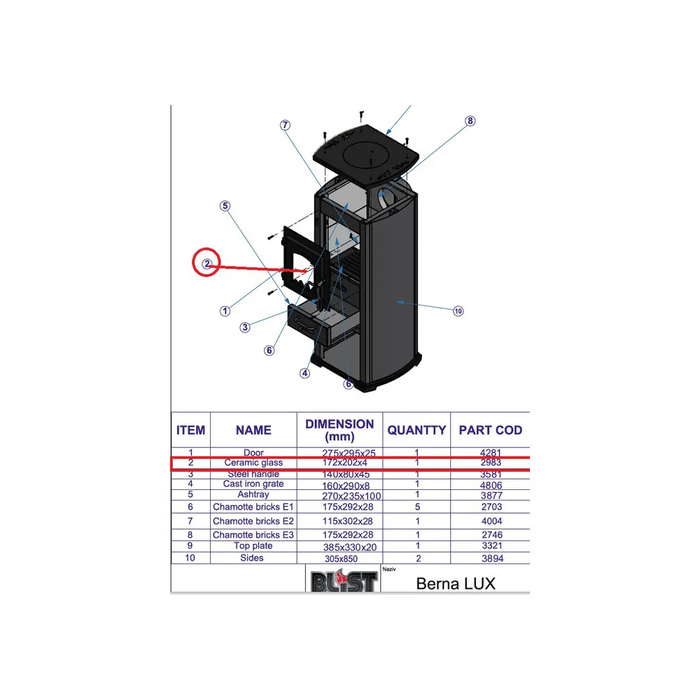 R VETRO (2965)X STUFA LEGNA  5.0 KW BERNA LUX