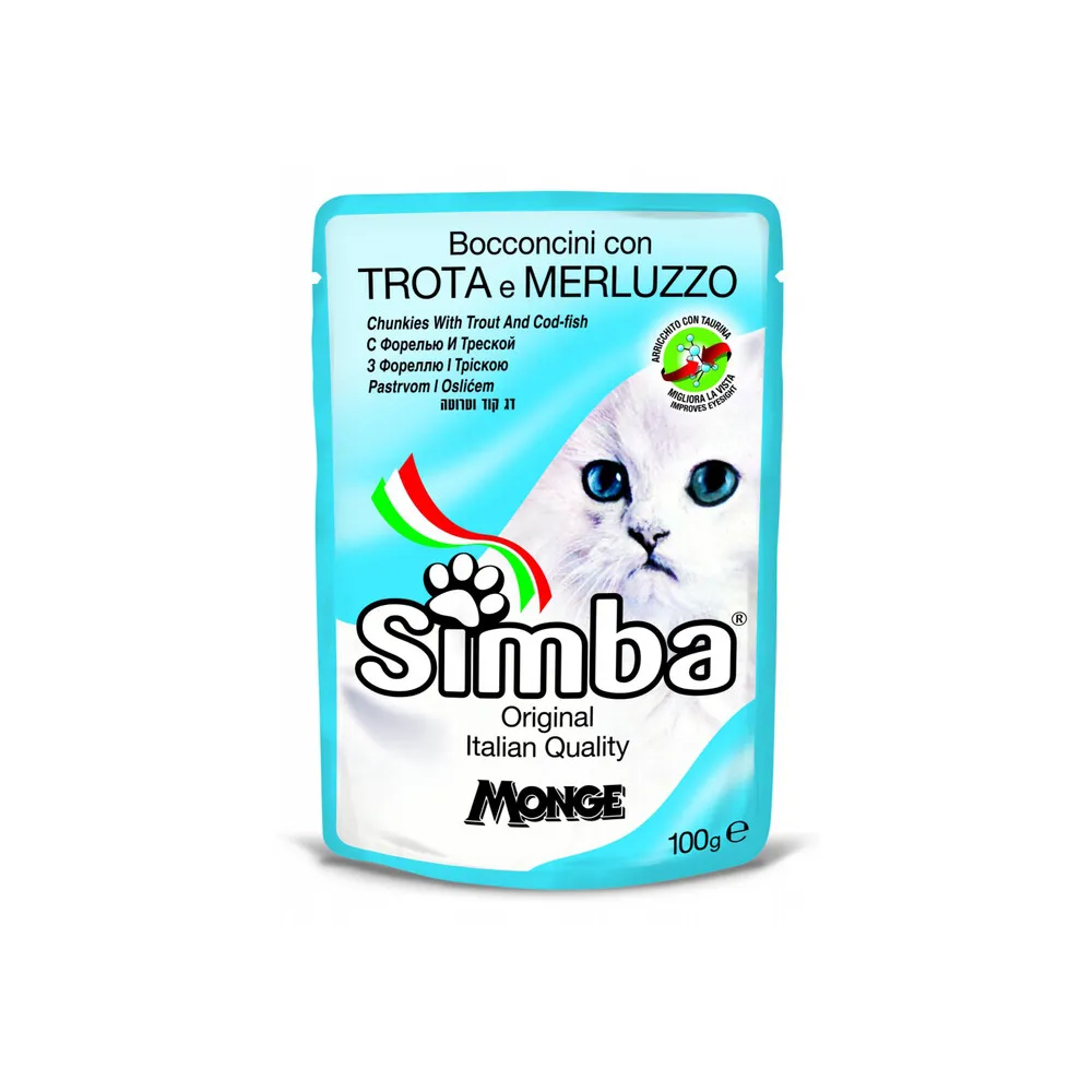 CIBO GATTO MONGE SIMBA 100 G TROTA E MERLUZZO (24