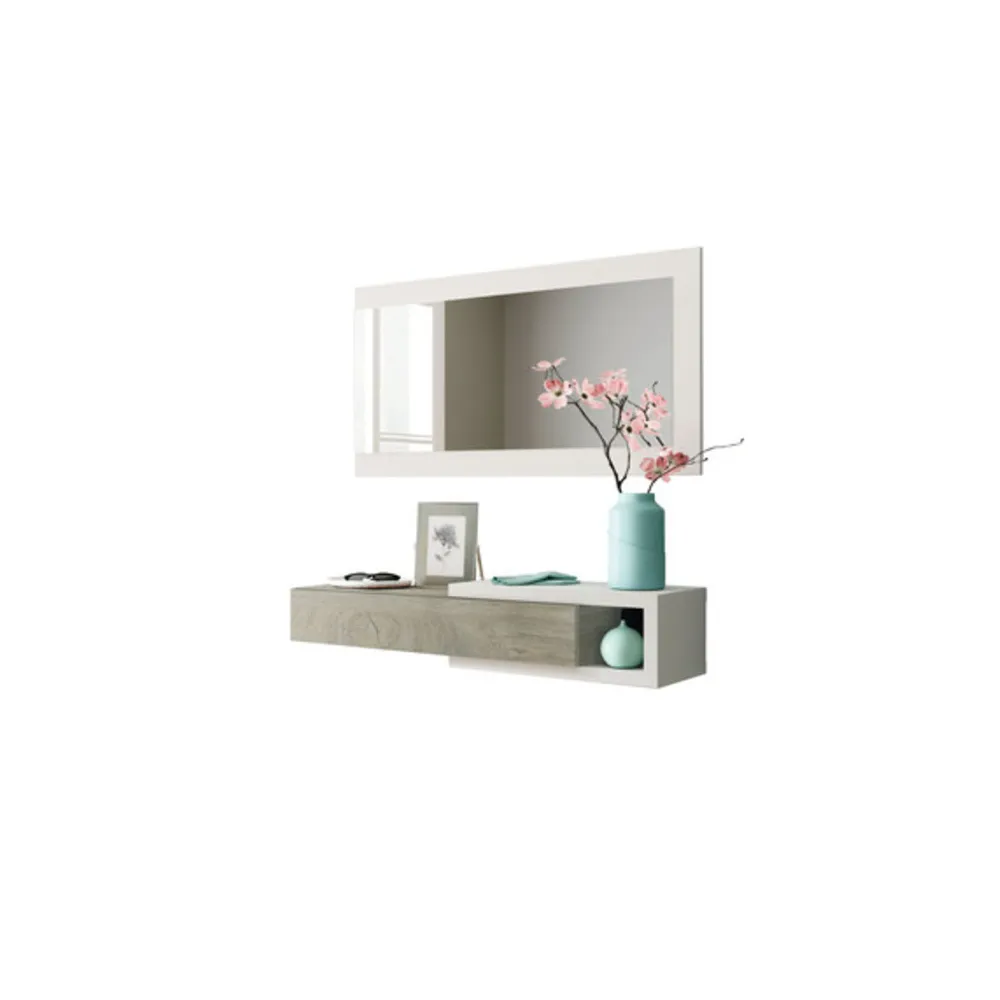 KIT INGRESSO 1 CASSETTO + SPECCHIO NOON BIANCO/QUERCIA