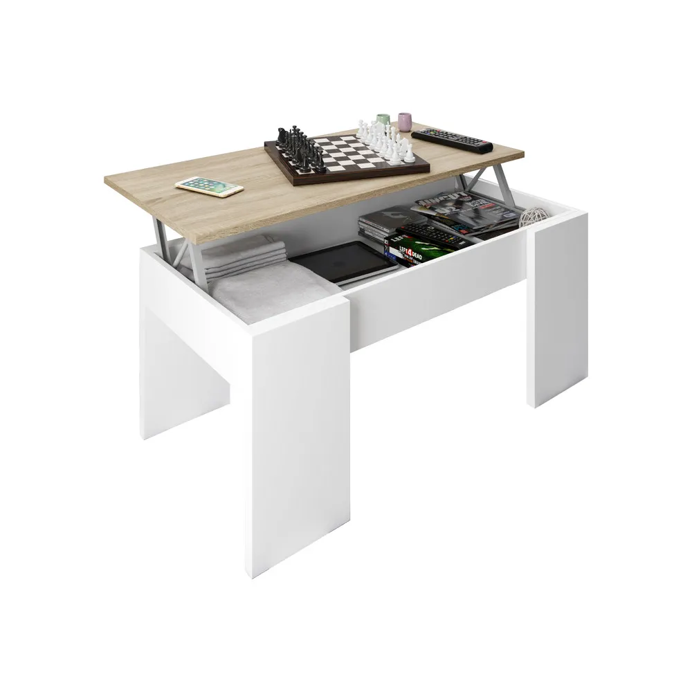 KIT TAVOLO CAFFE ELEV 50X100X45/56H ROVERE/BIANCO