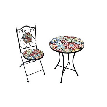 C SET TAVOLO TONDO MOSAICO C/2 SEDIE ANTIBES