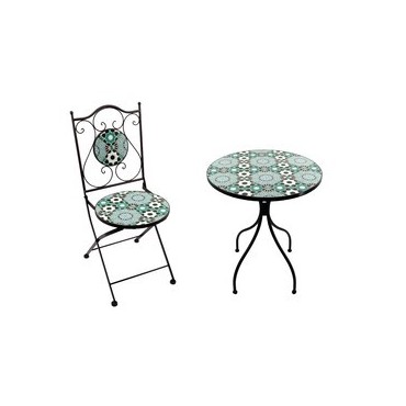 C SET TAVOLO TONDO MOSAICO C/2 SEDIE SAINT TROPEZ