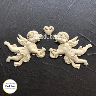 PAIR OF DECORATIVE ORNAMENTS "ANGELS WITH HEART", WOODUBEND