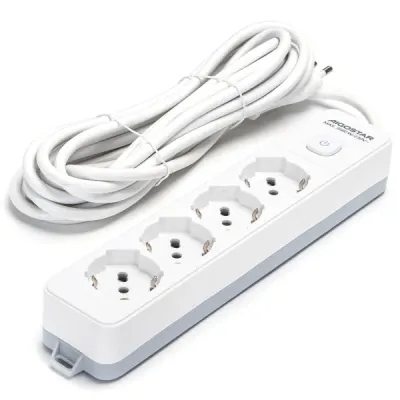 MULTIPRESA 4 VIE C/INTERRUTTORE 16A 5M 1.0MM BIANCFA E GRIGI