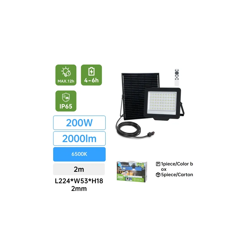 Floodlight LED solare 200W 2000lm 6500K IP65 Floodlight LED solare 200W 2000lm 6500K IP65