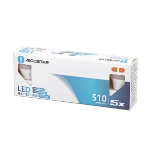 LAMPADINA LED G45 E27 6W 6500K 5 PZ