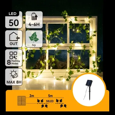 PIANTE ARTIFICIALI LUMINOSE SOLARI EDERA LIN. 2M+5M 50LED