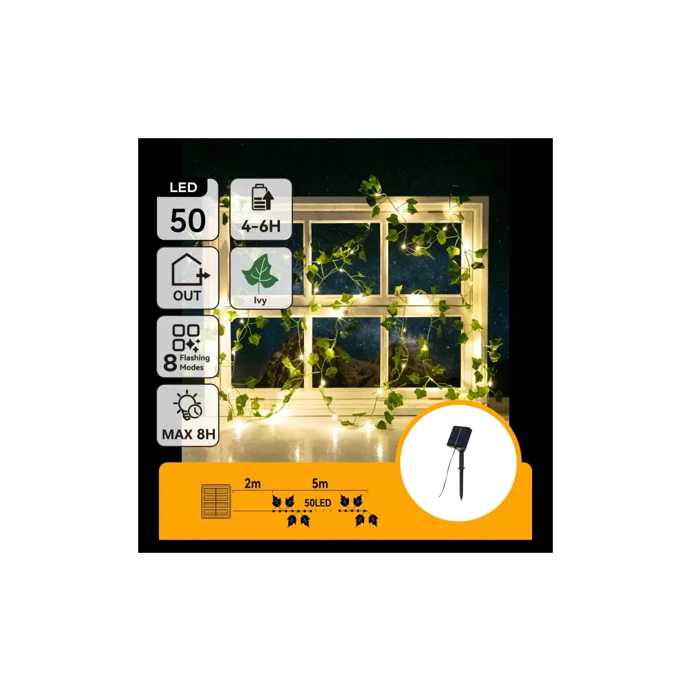 PIANTE ARTIFICIALI LUMINOSE SOLARI EDERA LIN. 2M+5M 50LED PIANTE ARTIFICIALI LUMINOSE SOLARI EDERA LIN. 2M+5M 50LED