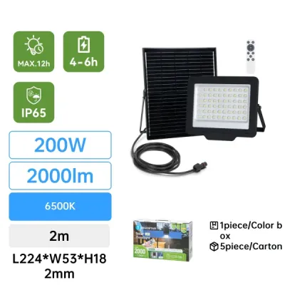 Floodlight LED solare 200W 2000lm 6500K IP66