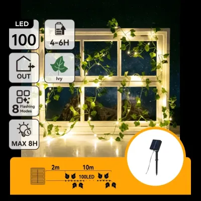 PIANTE ARTIFIC. LUMINOSE SOLARI EDERA LNEARE 2M+10M 100LED