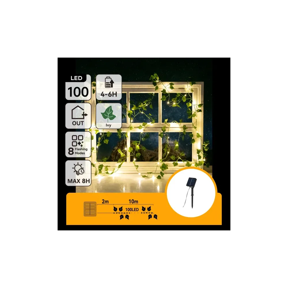 PIANTE ARTIFIC. LUMINOSE SOLARI EDERA LNEARE 2M+10M 100LED PIANTE ARTIFIC. LUMINOSE SOLARI EDERA LNEARE 2M+10M 100LED
