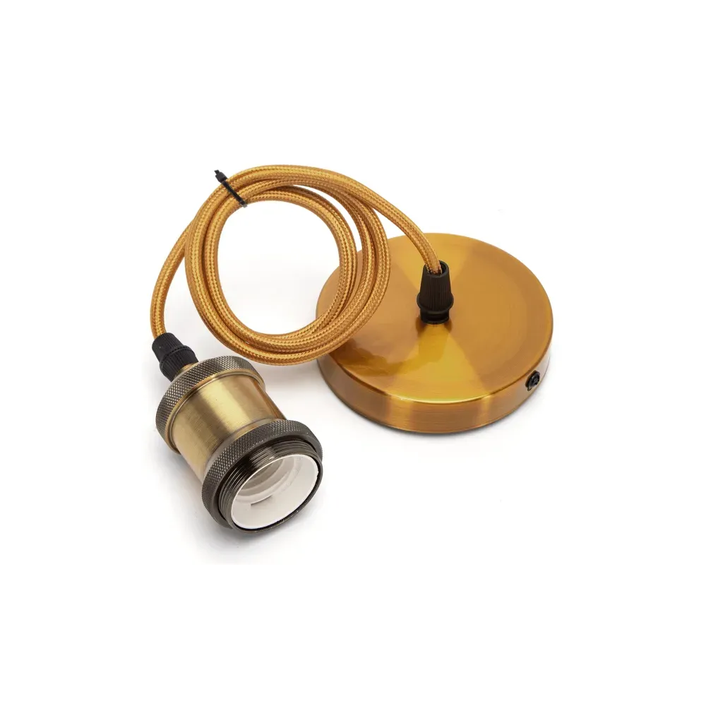 PORTALAMPADA E27 IN METALLO C/CAVO DI SOSP. 1M DORATO