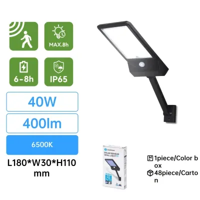 LAMPADA DA PARETE SOLARE LED CON SENSORE NERA 6500K