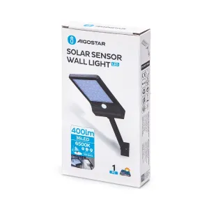 LAMPADA DA PARETE SOLARE LED CON SENSORE NERA 6500K