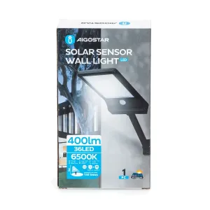 LAMPADA DA PARETE SOLARE LED CON SENSORE NERA 6500K