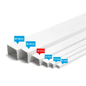 CANALINA QUADRATA PVC BIANCA C/SUPPORTO ADESIVO L2000XW40XH25MM