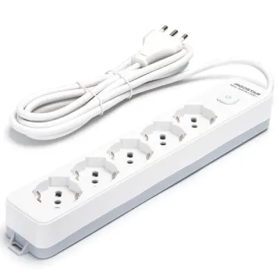 MULTIPRESA 5 VIE C/INTERR. 16A 3MT 3G1.0MM BIANCA E GRIGIA