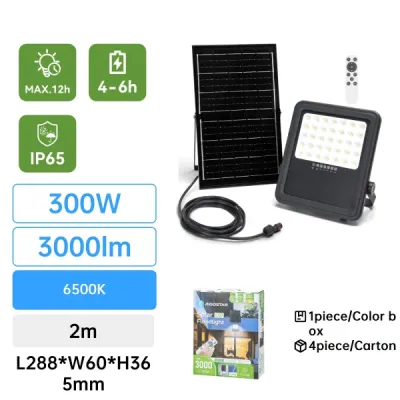 Floodlight LED solare 300W 3000lm 6500K IP66