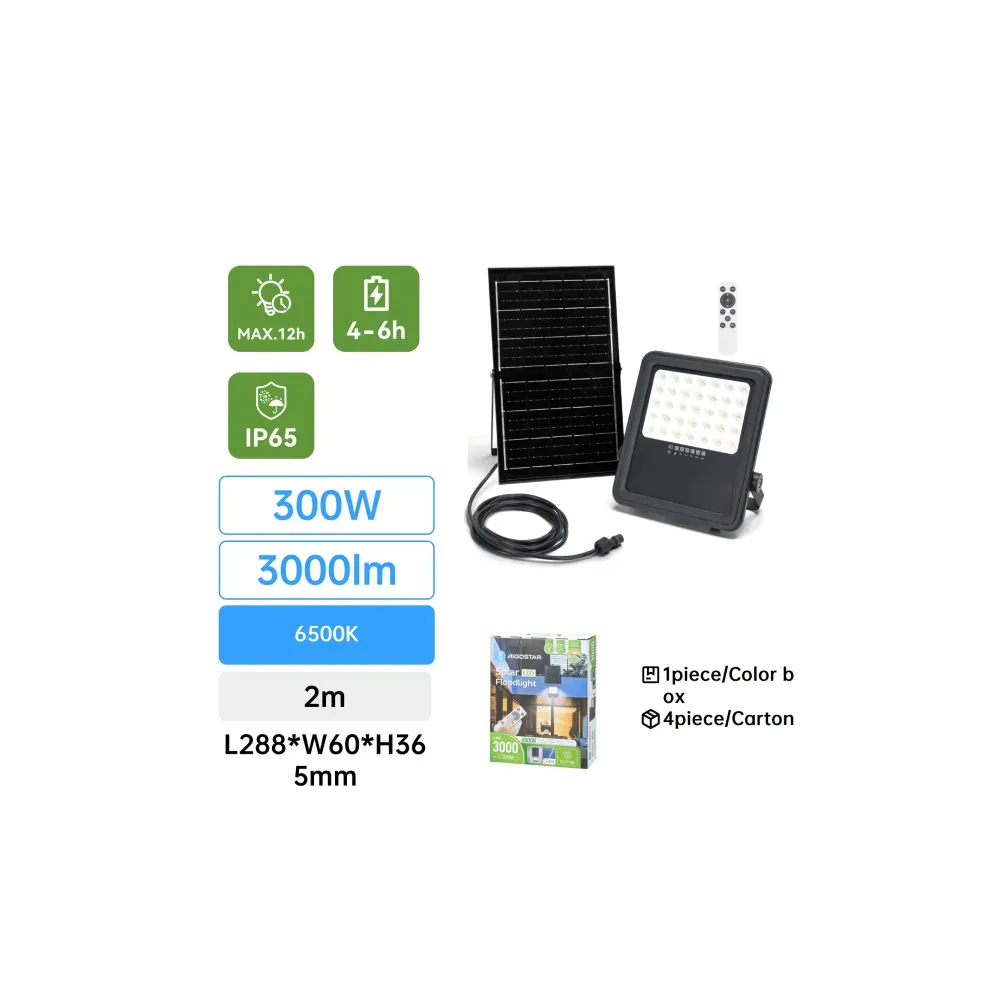 Floodlight LED solare 300W 3000lm 6500K IP66 Floodlight LED solare 300W 3000lm 6500K IP66