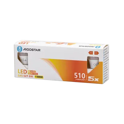 LED G45 E27 6W 3000K 5 pz