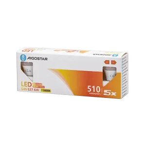 LED G45 E27 6W 3000K 5 pz