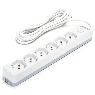 MULTIPRESA 6 VIE INT.16A 3M 3G1.0MM BIANCA E GRIGIA