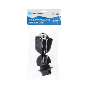 PORTALAMPADA E27 PLASTICA CON CAVO IN SOSPENSIONE 0.5M NERO