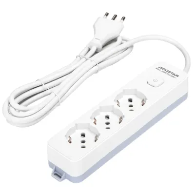 MULTIPRESA 3 VIE C/INTERR. 16A 3MT BIANCA E GRIGIA