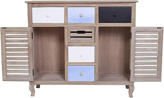 LIGHT WOOD SIDEBOARD WITH 6 DRAWERS AND 2 DOORS 90 x 100 x 35CM