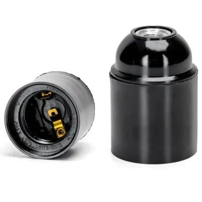 PORTALAMPADA E27 BACHELITE TERMINALE VITE AUTOBLOCCANTE NERO