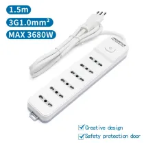 Multipresa 6 vie C/INTERR. 16A 1,5m BIANCA E GRIGIA