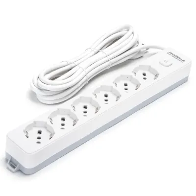 Multipresa 6 vie C/INTERR. 16A 5m BIANCA E GRIGIA