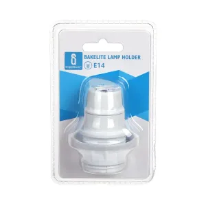 Portalampada E14 in bach. autoblocc. m/filetto bianco