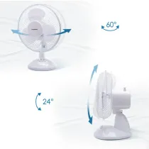 VENTILATORE DA APPOGGIO 9 pollici, 3 pale, 2 velocità, bianco,