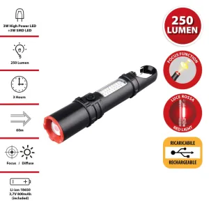 TORCIA LED RICARICABILE 'MAGNUM' 3 W - lm 250 - con laterna laterale