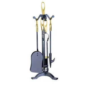 C SET ATTREZZI CAMINO C/STAND 5 PZ ORO